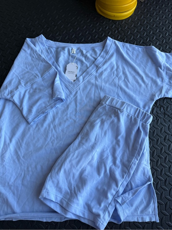 fiophy Tops - NWT Shorts & Tee Set! Light Blue V-Neck Women's Top